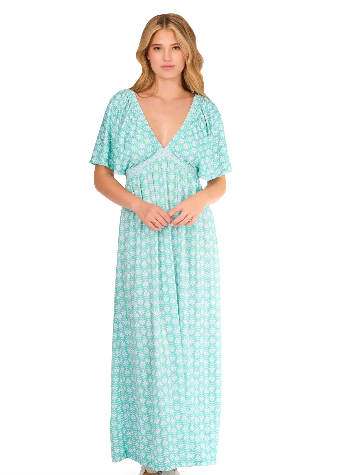 Cote d`Azur Flutter Sleeve Maxi Dress