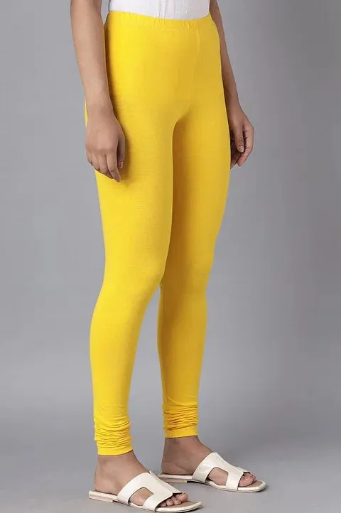 Dazzling Yellow Color Cotton Leggings For Women