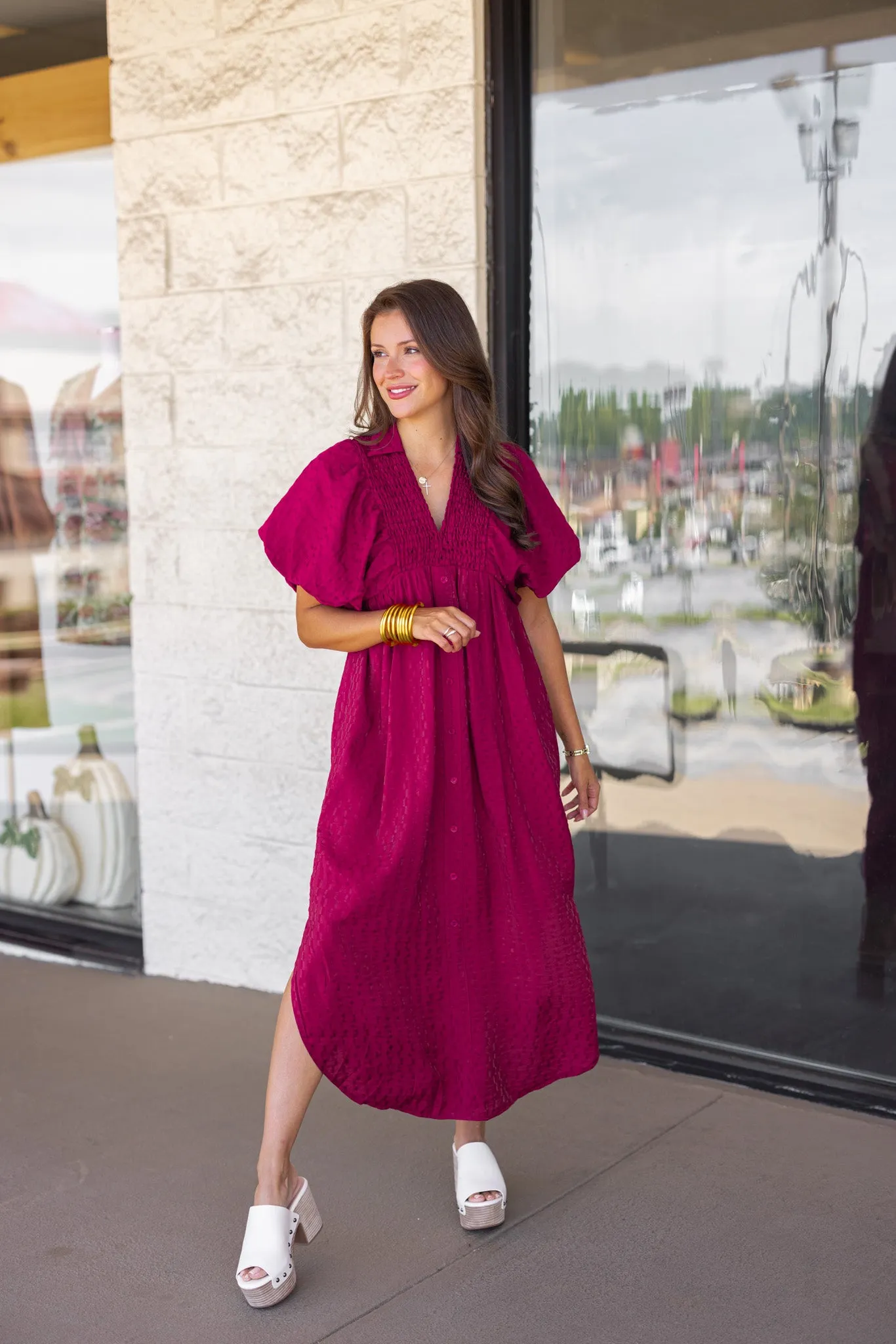 Easy Trends Textured Plum Midi Dress