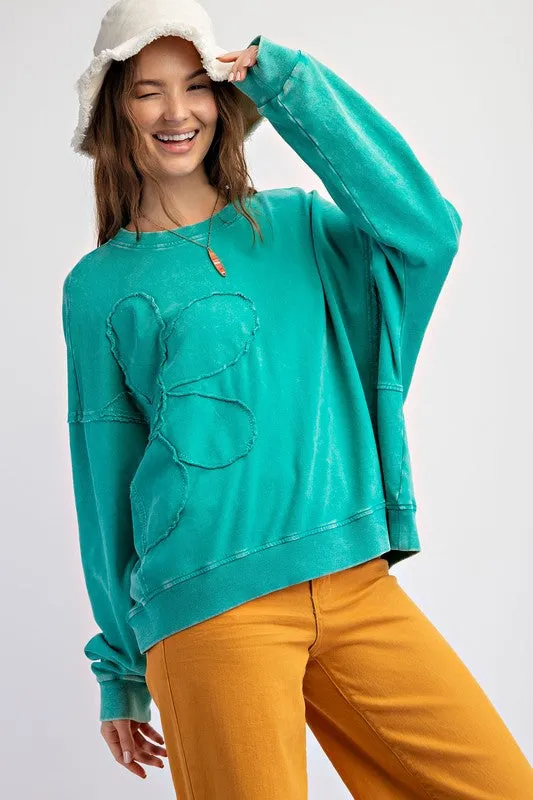 Flower Patch Washed Terry Knit Pullover