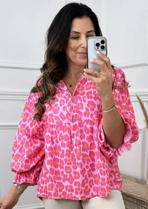 Helena Pink Leopard Blouse