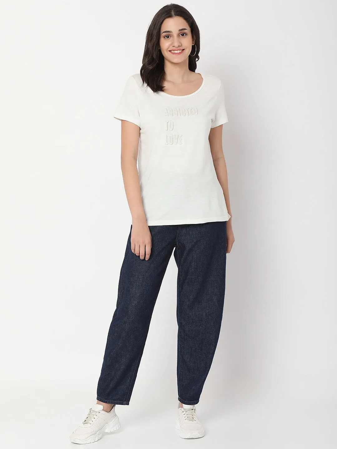 Spykar Raw Cotton Baggy Fit Crop Length Jeans For Women (Clara)